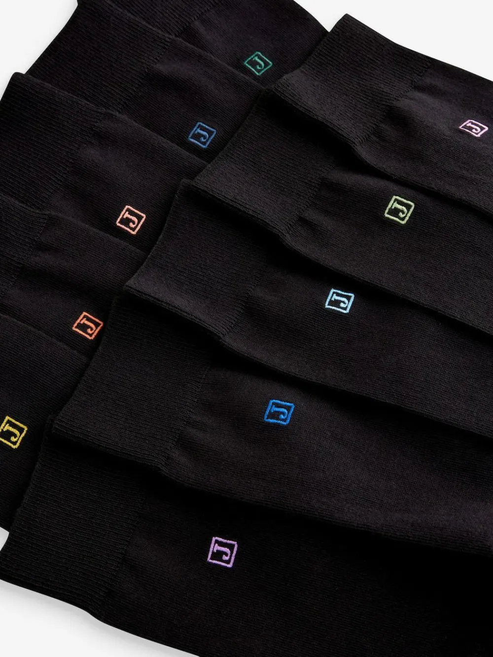 Discount Next Initials Black Embroidered Lasting Fresh Socks 10 Pack