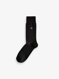 Discount Next Initials Black Embroidered Lasting Fresh Socks 10 Pack