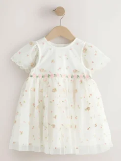New Next Embroidered Mesh Dress (3mths-8yrs) Ivory
