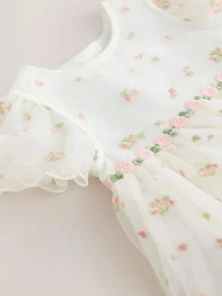 New Next Embroidered Mesh Dress (3mths-8yrs) Ivory