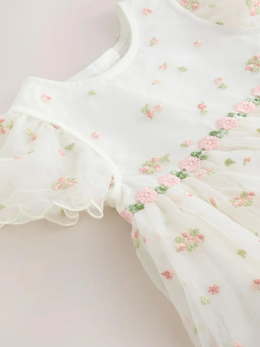 New Next Embroidered Mesh Dress (3mths-8yrs) Ivory