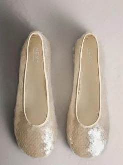 New Next Forever Comfort® Round Toe Sequin Ballerina Flats Ivory
