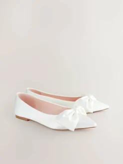 Outlet Next Ivory Forever Comfort® Wedding Point Toe Bow Bridal Ballet Shoes