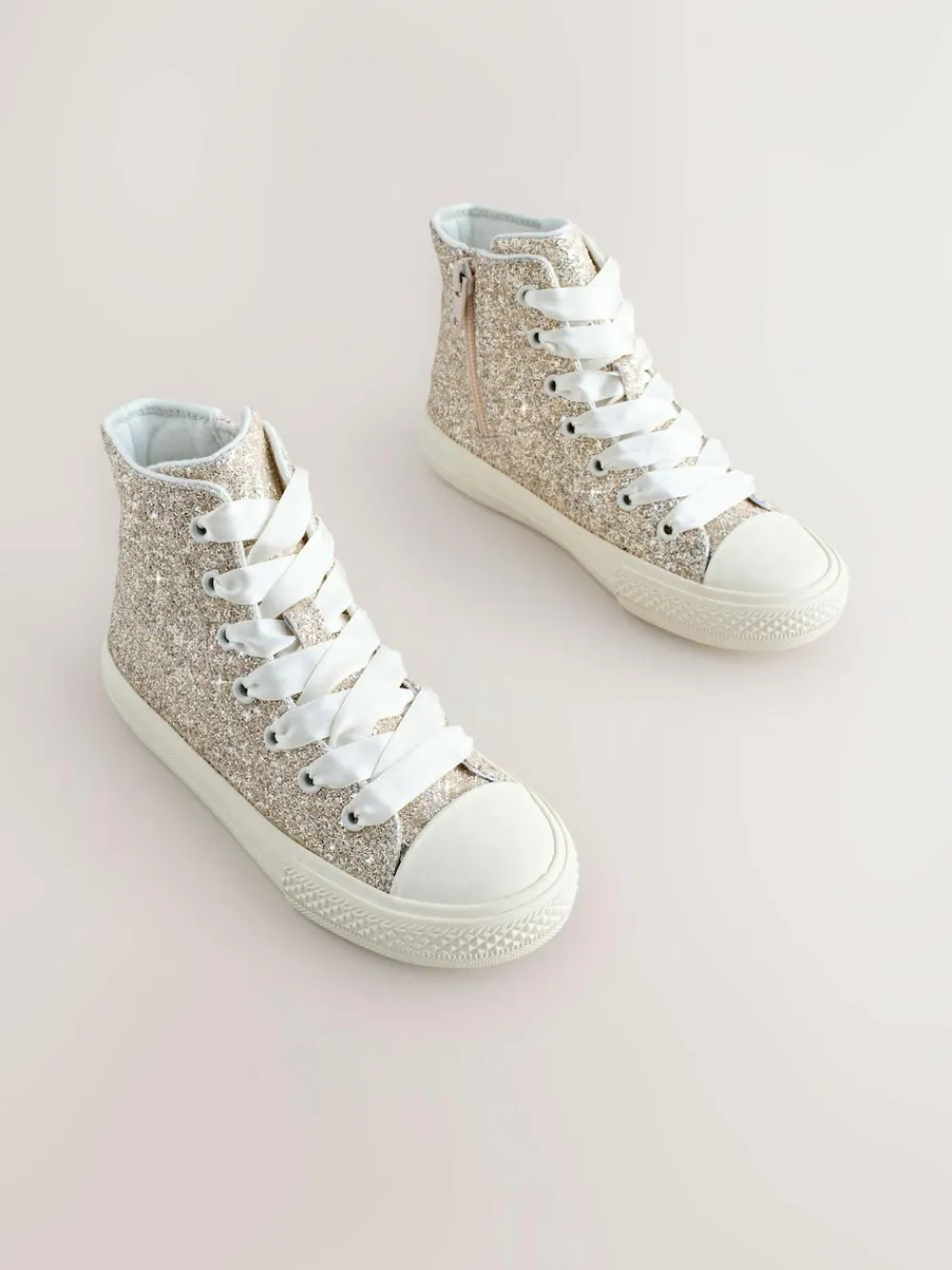 Next Ivory Glitter High Top Trainers^ Sneakers