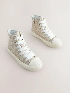 Next Ivory Glitter Lace-Up High Top Trainers^ Sneakers