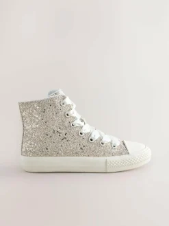Next Ivory Glitter Lace-Up High Top Trainers^ Sneakers