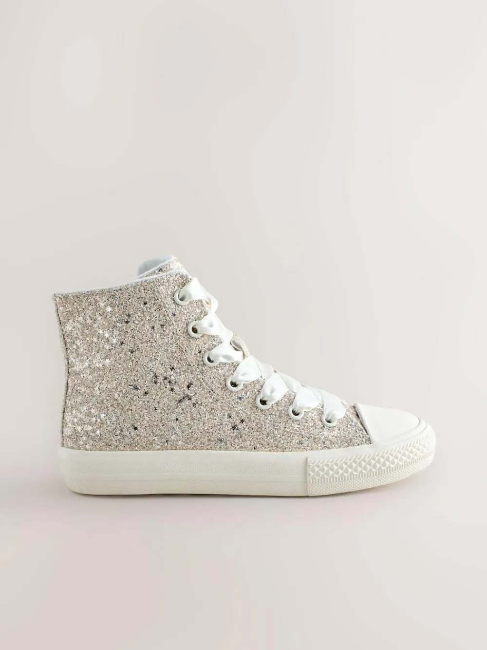 Next Ivory Glitter Lace-Up High Top Trainers^ Sneakers