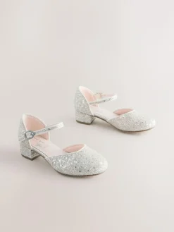 Best Next Standard Fit (F) Occasion Ankle Strap Low Heel Shoes Ivory Glitter