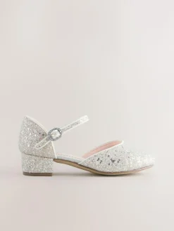 Best Next Standard Fit (F) Occasion Ankle Strap Low Heel Shoes Ivory Glitter