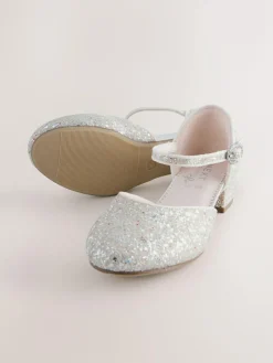 Best Next Standard Fit (F) Occasion Ankle Strap Low Heel Shoes Ivory Glitter