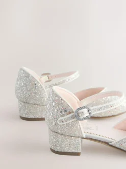 Best Next Standard Fit (F) Occasion Ankle Strap Low Heel Shoes Ivory Glitter