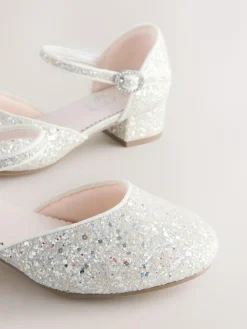 Best Next Standard Fit (F) Occasion Ankle Strap Low Heel Shoes Ivory Glitter