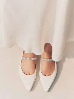 Next Ivory Wedding Point Toe Jewel Mary Jane Bridal Slingback Shoes^Women Flats