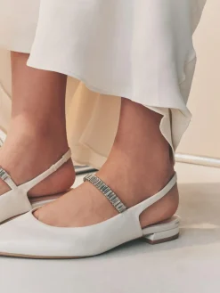 Next Ivory Wedding Point Toe Jewel Mary Jane Bridal Slingback Shoes^Women Flats