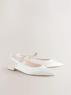 Next Ivory Wedding Point Toe Jewel Mary Jane Bridal Slingback Shoes^Women Flats