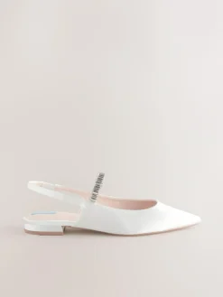 Next Ivory Wedding Point Toe Jewel Mary Jane Bridal Slingback Shoes^Women Flats