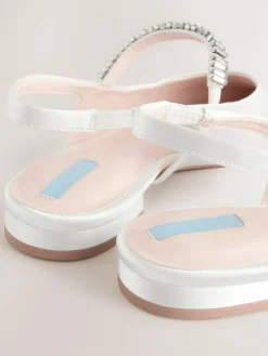 Next Ivory Wedding Point Toe Jewel Mary Jane Bridal Slingback Shoes^Women Flats