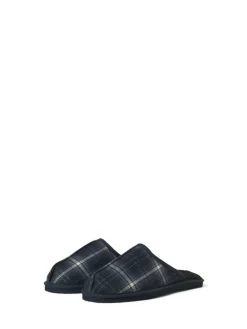 Discount JACK & JONES Blue Check Fleece Lined Mule Slippers