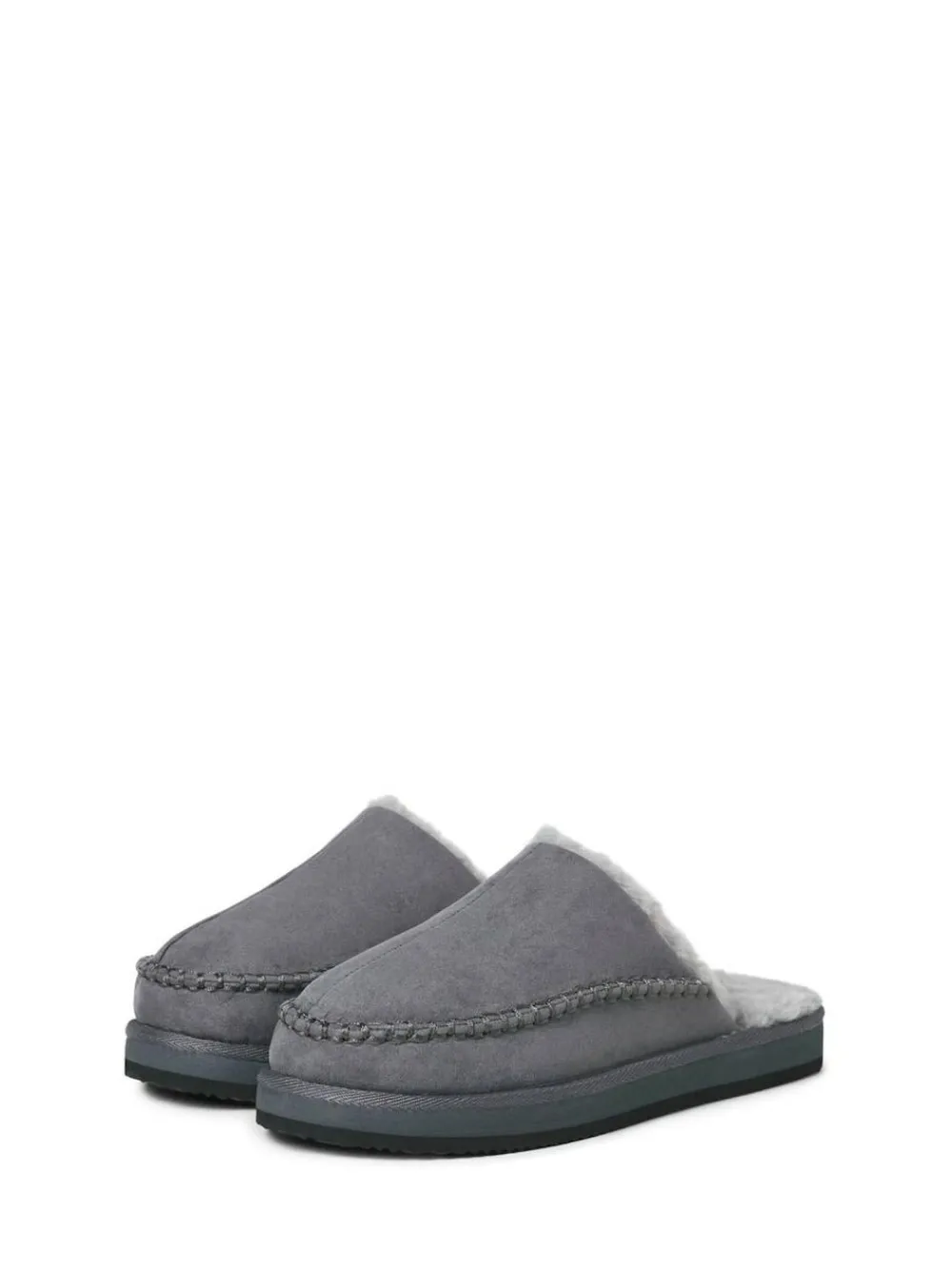 Outlet JACK & JONES Fleece Lined Stitch Detail Mule Slippers Grey