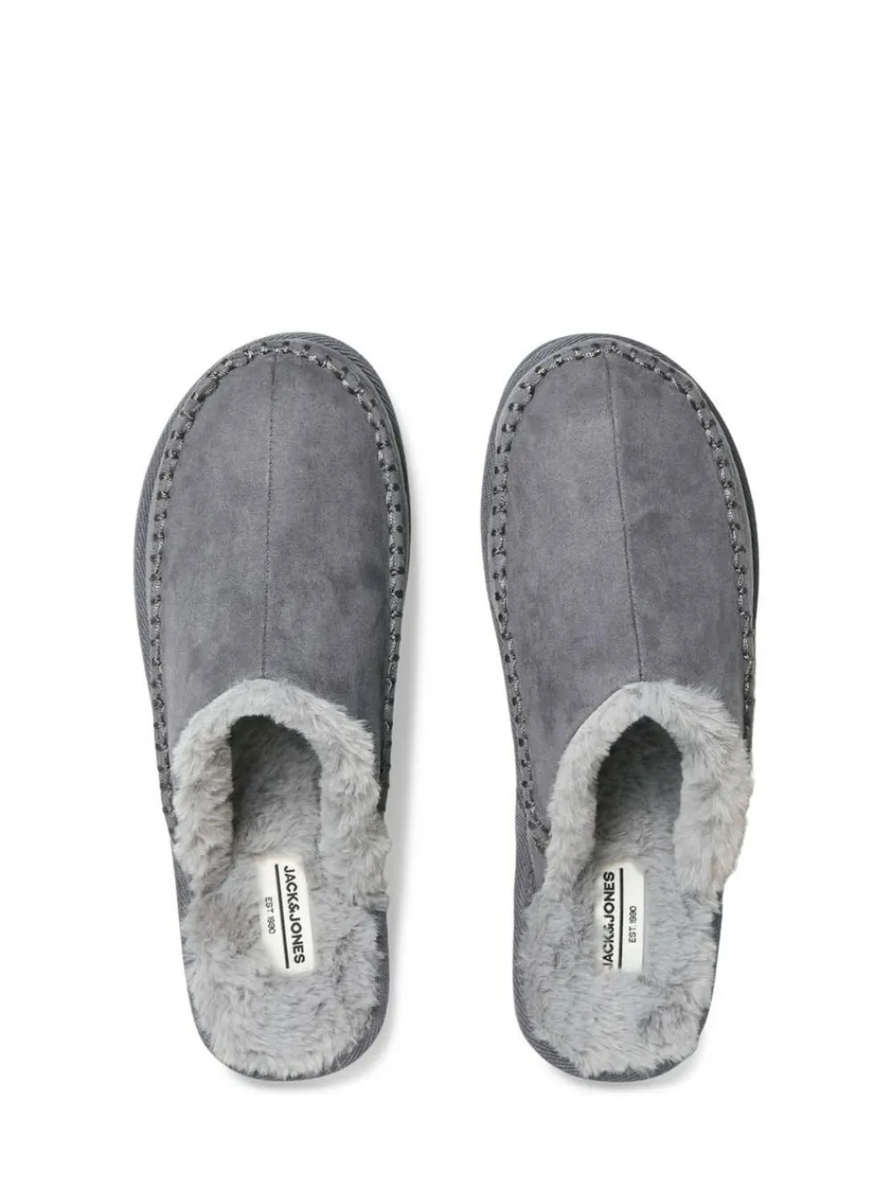 Outlet JACK & JONES Fleece Lined Stitch Detail Mule Slippers Grey