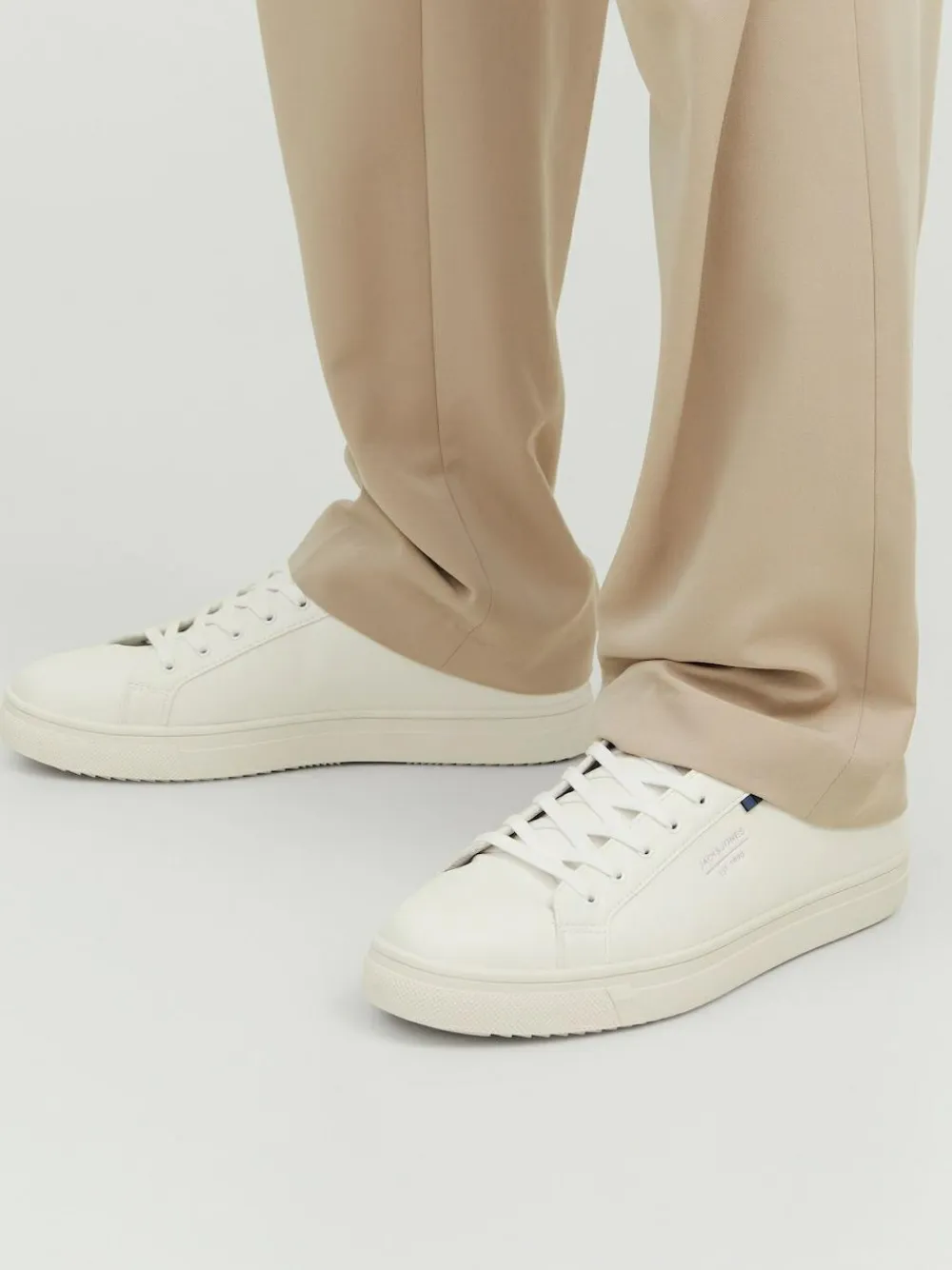 JACK & JONES White Leather Smart Trainers^ Sneakers