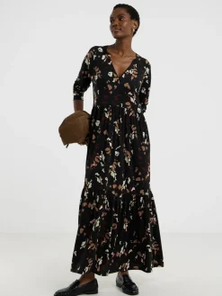 Hot JD Williams Black Soft Touch Long Sleeve Notch Neck Dress