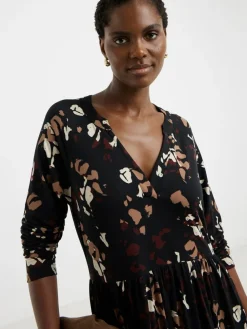 Hot JD Williams Black Soft Touch Long Sleeve Notch Neck Dress