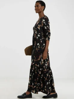 Hot JD Williams Black Soft Touch Long Sleeve Notch Neck Dress