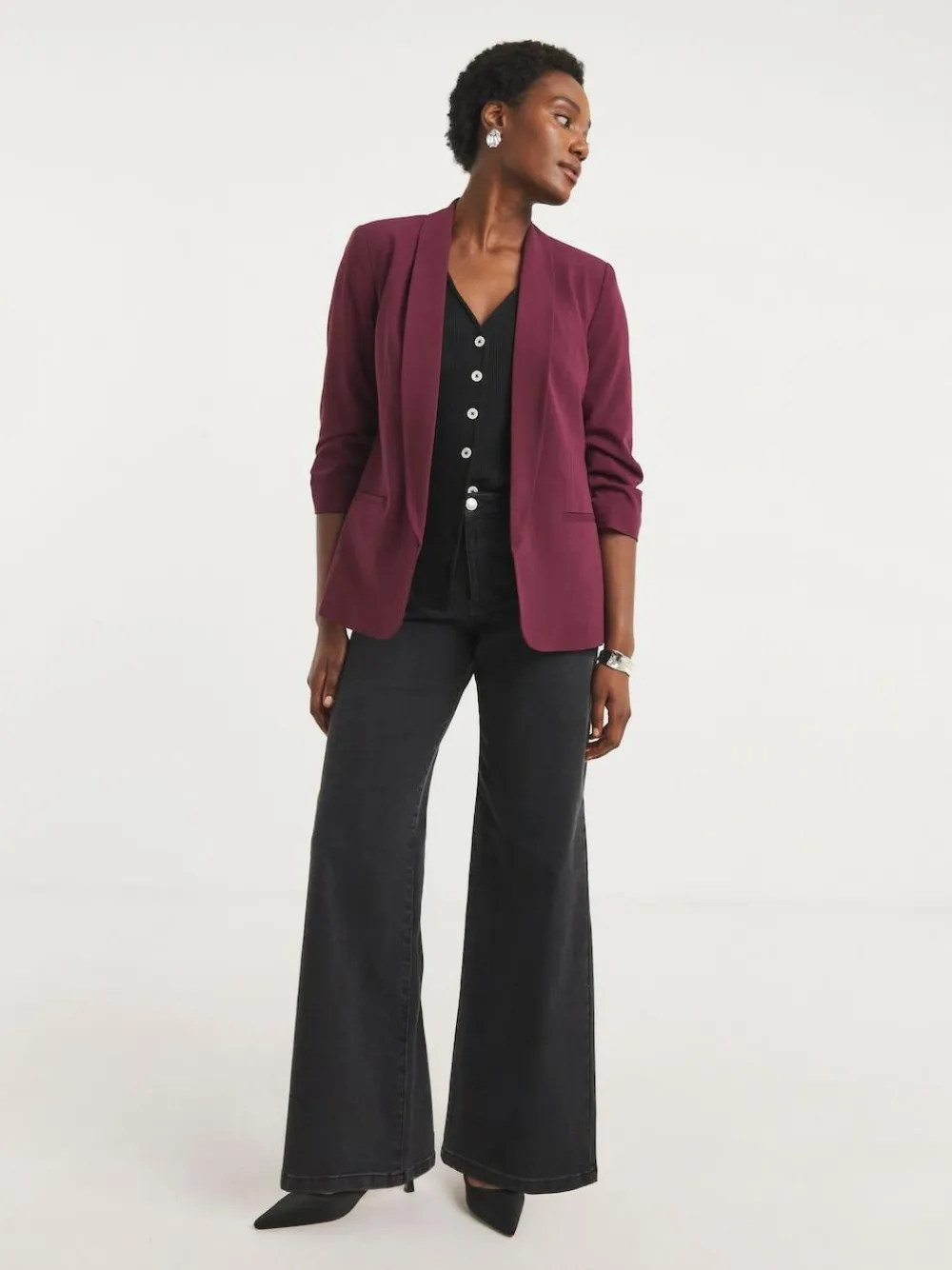 JD Williams Red Ruched Sleeve Blazer^Women Blazers|Suits & Tailoring