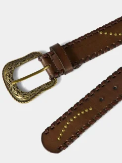 Joe Browns Brown Patterned Leather Belt With Gold Buckle & Studs Earrings^Women Belts