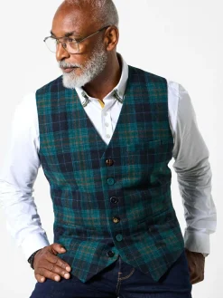 Joe Browns Green Contrast Buttons Check Trim Tailored Waistcoat^ Vests