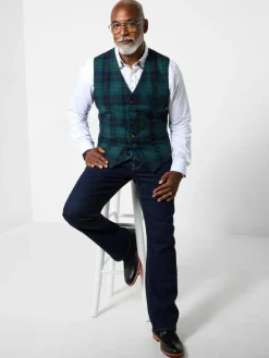 Joe Browns Green Contrast Buttons Check Trim Tailored Waistcoat^ Vests