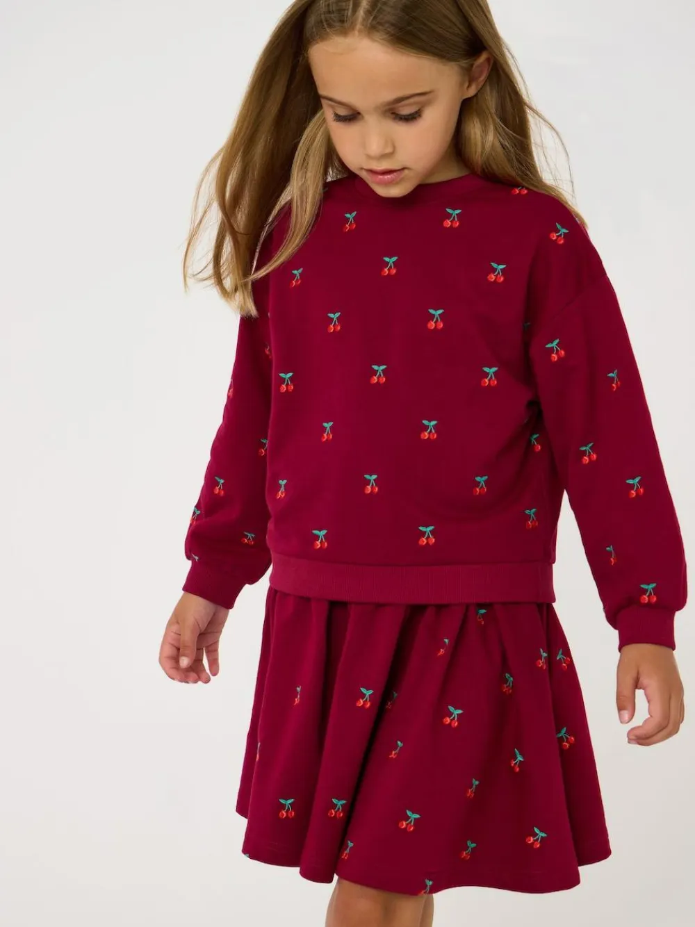 Jojo Maman Bébé Berry Red Cherry Embroidered Sweatshirt & Skirt Set^ Shorts & Skirts
