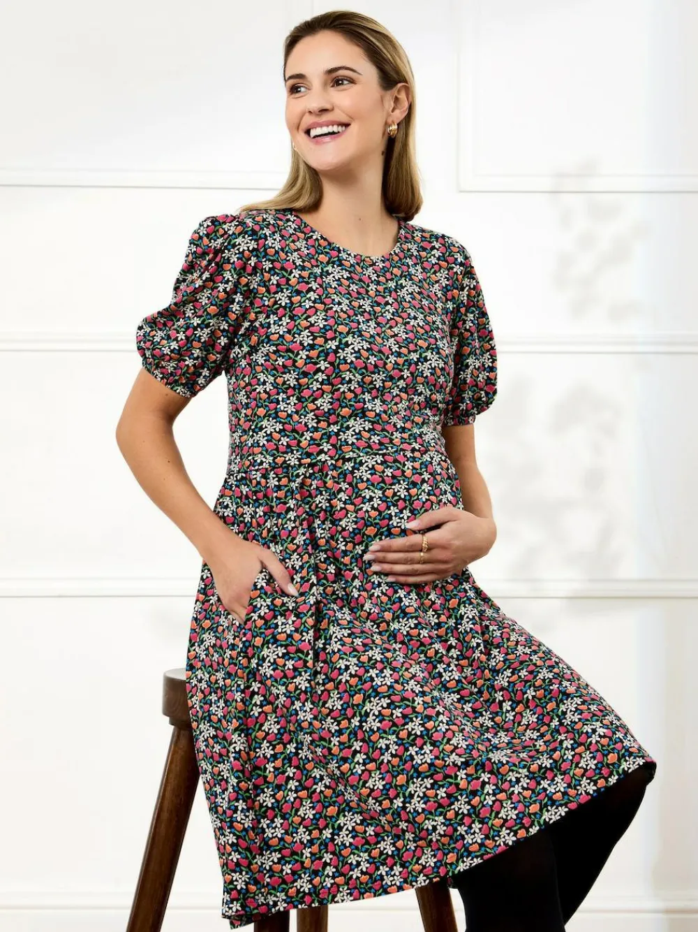 Jojo Maman Bébé Black Double Layer Maternity & Nursing Jersey Dress^Women Dresses