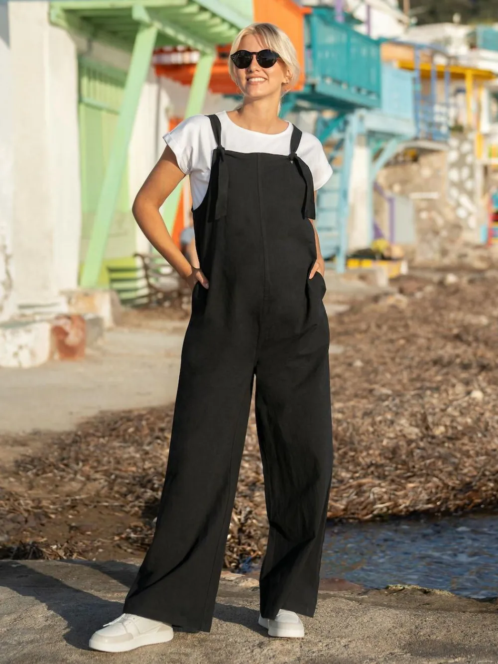 Jojo Maman Bébé Wide Leg Maternity Linen Dungaree^Women Jumpsuits & Playsuits