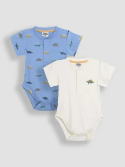 Outlet Jojo Maman Bébé Blue & Cream Dino 2-Pack Short Sleeve Bodysuits