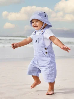 Jojo Maman Bébé Blue Boat Stripe Dungarees^BOY Rompers & Overalls|Dungarees