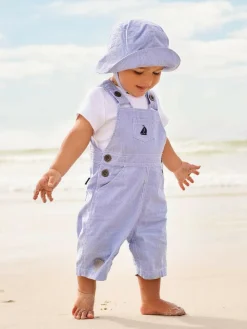 Jojo Maman Bébé Blue Boat Stripe Dungarees^BOY Rompers & Overalls|Dungarees