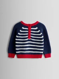 Hot Jojo Maman Bébé Blue Boat Stripe Crochet Jumper