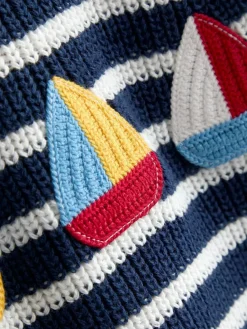 Hot Jojo Maman Bébé Blue Boat Stripe Crochet Jumper