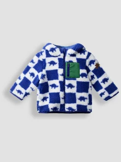 Hot Jojo Maman Bébé Hooded Teddy Fleece Jacket Blue Dino