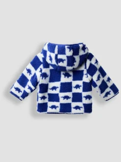 Hot Jojo Maman Bébé Hooded Teddy Fleece Jacket Blue Dino