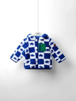 Hot Jojo Maman Bébé Hooded Teddy Fleece Jacket Blue Dino