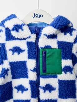 Hot Jojo Maman Bébé Hooded Teddy Fleece Jacket Blue Dino