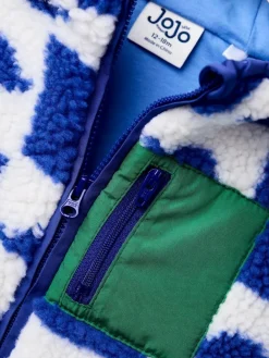 Hot Jojo Maman Bébé Hooded Teddy Fleece Jacket Blue Dino