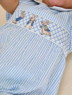 Jojo Maman Bébé Blue Embroidered Smock Romper^ Rompers & Overalls