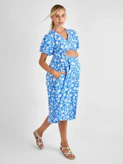 Jojo Maman Bébé Blue Floral Print Maternity Midi Dress^Women Midi Dresses|Dresses