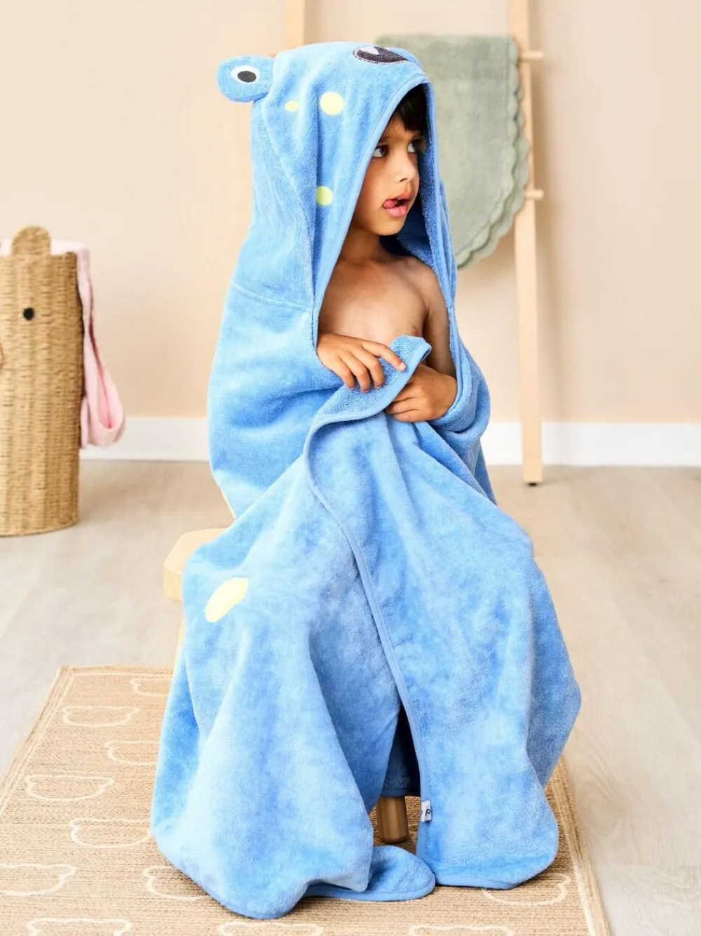 New Jojo Maman Bébé Blue Monster Large Hooded Towel