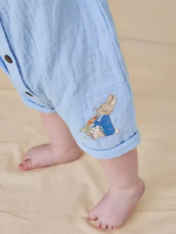Jojo Maman Bébé Blue Peter Rabbit™ Cheesecloth Button Front 100% Cotton Romper^ Rompers & Overalls