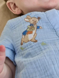 Jojo Maman Bébé Blue Peter Rabbit™ Cheesecloth Button Front 100% Cotton Romper^ Rompers & Overalls
